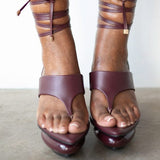 Lala Lace-Up Platform Sandals in Burgundy