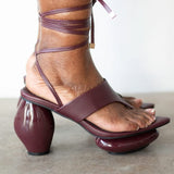 Lala Lace-Up Platform Sandals in Burgundy