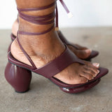Lala Lace-Up Platform Sandals in Burgundy