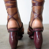 Lala Lace-Up Platform Sandals in Burgundy