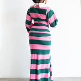Onila Rugby Polo Maxi Dress in Pink and Green