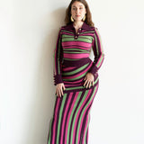Asha Long Sleeve Collared Striped Knit Top