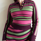 Asha Long Sleeve Collared Striped Knit Top