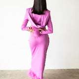 Lola Long Feather Sleeve Draped Maxi Dress