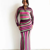 Asha Long Sleeve Collared Striped Knit Top