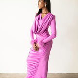 Lola Long Feather Sleeve Draped Maxi Dress