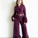 Ore Long Sleeve Knit Tassel Fringe Top in Plum