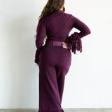 Ore Long Sleeve Knit Tassel Fringe Top in Plum