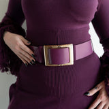 Ore Super High Waisted Belted Wide Leg Knit Tassel Fringe Pants in Plum