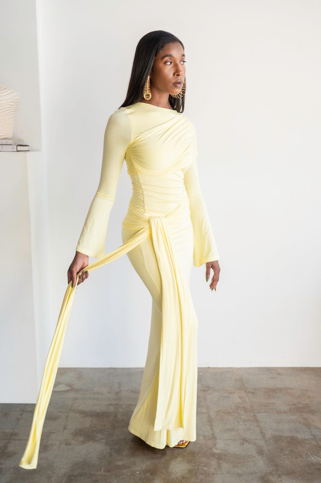 pastel yellow dress long sleeve Modest LDS Pale Yellow Bridesmaid Dresses Long Sleeves