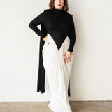 Luvie Long Sleeve Maxi Dress with Scarf in Black and White