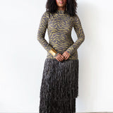 Tutu Long Sleeve Raffia Maxi Dress in Wara Print and Deep Brown