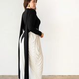 Luvie Long Sleeve Maxi Dress with Scarf in Black and White