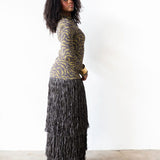 Tutu Long Sleeve Raffia Maxi Dress in Wara Print and Deep Brown