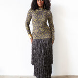 Tutu Long Sleeve Raffia Maxi Dress in Wara Print and Deep Brown
