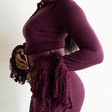Ore Long Sleeve Knit Tassel Fringe Top in Plum