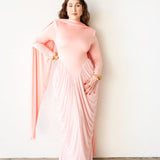Luvie Long Sleeve Maxi Dress with Scarf in Baby Pink