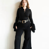 Ore Long Sleeve Knit Tassel Fringe Top in Black