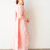 Luvie Long Sleeve Maxi Dress with Scarf in Baby Pink