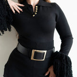 Ore Long Sleeve Knit Tassel Fringe Top in Black