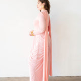 Luvie Long Sleeve Maxi Dress with Scarf in Baby Pink