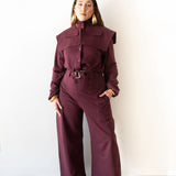 Uniq Exaggerated Shoulder Tracksuit Top in Plum