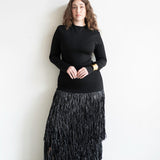 Tutu Long Sleeve Raffia Maxi Dress in Black