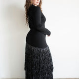 Tutu Long Sleeve Raffia Maxi Dress in Black