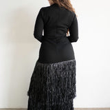 Tutu Long Sleeve Raffia Maxi Dress in Black