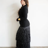 Tutu Long Sleeve Raffia Maxi Dress in Black