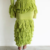 Wura Knit Tassel Fringe Maxi Skirt in Chartreuse Green