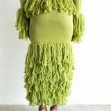 Wura Knit Tassel Fringe Maxi Skirt in Chartreuse Green