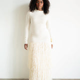Tutu Long Sleeve Raffia Maxi Dress in Ivory