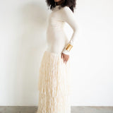 Tutu Long Sleeve Raffia Maxi Dress in Ivory