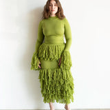 Wura Knit Tassel Fringe Maxi Skirt in Chartreuse Green