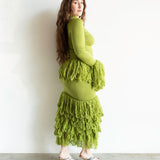 Wura Knit Tassel Fringe Maxi Skirt in Chartreuse Green