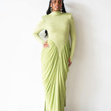 Luvie Long Sleeve Maxi Dress with Scarf in Apple Green