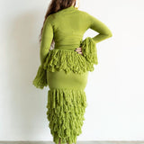 Wura Knit Tassel Fringe Maxi Skirt in Chartreuse Green