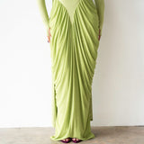 Luvie Long Sleeve Maxi Dress with Scarf in Apple Green