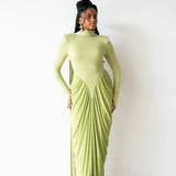 Luvie Long Sleeve Maxi Dress with Scarf in Apple Green