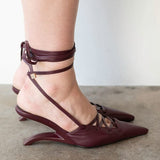 Lacy Lace-Up Unique Heel in Burgundy