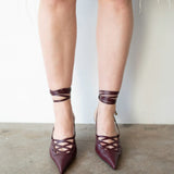 Lacy Lace-Up Unique Heel in Burgundy
