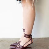 Lacy Lace-Up Unique Heel in Burgundy