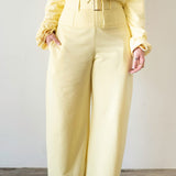 Uniq High Waisted Corset Barrel Pants in Butter Yellow