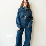 Statement High Waist Corset Barrel Jeans in Blue