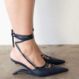 Lacy Lace-Up Unique Heel in Navy Blue 