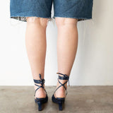 Lacy Lace-Up Unique Heel in Navy Blue 
