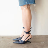 Lacy Lace-Up Unique Heel in Navy Blue 