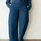 Statement High Waist Corset Barrel Jeans in Blue