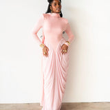 Luvie Long Sleeve Maxi Dress with Scarf in Baby Pink